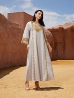 Robe Abaya élégante pour femmes, brodée, respirante, en polyester, à motifs géométriques, inspirée de la Jalabiya marocaine, pour les mariages et les soirées