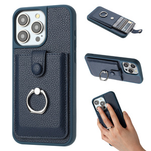 Funda de teléfono de cuero con ranura para tarjeta para iPhone 16 15 14 13 12, funda de teléfono Pu con anillo a precio de fábrica para iPhone 16 Pro - Product Image 5
