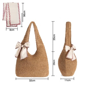 Factory Summer Open Straw Casual Tote Bag Women Vintage Lightweight Foldable Beach Travel Bag - Product Image 5
