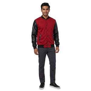 Custom Chenille Patches Front Embroidered Streetwear <b>Baseball</b> <b>Jacket</b> Stand Collar Breathable PU Sleeve <b>Men</b> Winter Varsity <b>Jacket</b> - Product Image 1