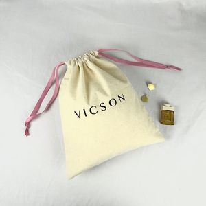 Premium Quality Recycled Cotton Canvas <b>Drawstring</b> Bag Custom Cotton Fabric Bag <b>Pouch</b> 100% Organic Jewelry <b>Pouch</b> With Silk Ribbon - Product Image 2