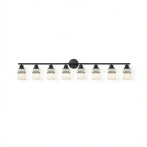 Modern Contemporary 8-Light Wall Sconce Frosted White Glass <b>Black</b> Iron <b>Frame</b> Bathroom Vanity Mirror Light Warm White LED - Product Image 1