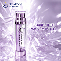 Flacon distributeur sous vide double tube transparent en PETG avec base de pompe électroplaquée pour sérum à double extraction et primer bicolore