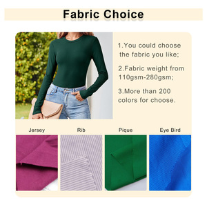 Fabricación de alta calidad, Camisetas básicas ajustadas acanaladas de algodón Spandex de alta elasticidad personalizadas, <span class=keywords><strong>Camiseta</strong></span> básica de <span class=keywords><strong>manga</strong></span> <span class=keywords><strong>larga</strong></span> para mujer - Product Image 2