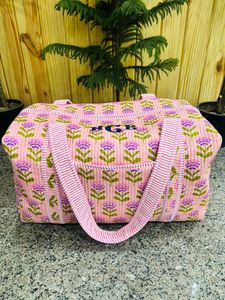 Bolsa de Viaje de Fin de Semana de Algodón a Precio Mayorista, Bolsa de Lona Acolchada Hecha a Mano, Estampado de Bloques, Bolsa de Mano, Bolsas - Product Image 2