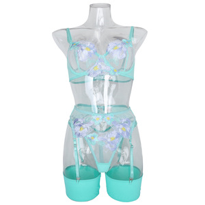 Lencería Sexy de Malla Bordada Transparente para Mujer, Conjunto de 4 Piezas, Venta al por Mayor de Fábrica, Dessous Femme En Gros - Product Image 5