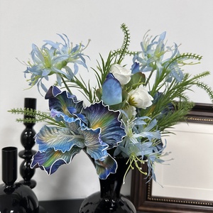 Nuevo Diseño de Ramo de Flores Artificiales de <span class=keywords><strong>Iris</strong></span> y Rosas en Azul y Morado para Decoración del Hogar, Decoración de Interiores en Maceta - Product Image 4