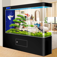 Aquarium autoportant en verre incurvé avec LED intelligente, grand réservoir pour poissons dragons, séparateur de pièce avec meuble pour salon