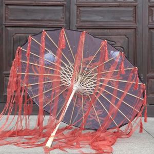 Abanico de Papel Encerado Impermeable con Borlas y Cinta, Pintado a Mano, Ecológico, Hecho a Medida, Estilo Bambú Chino Tradicional para Bodas, para Exteriores - Product Image 2