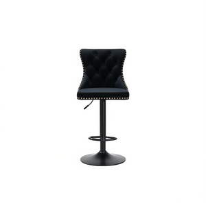 Modern Tufted Upholstered <b>Bar</b> <b>Stool</b> With Adjustable Height 25-33 Inch <b>Black</b> Metal Base Swivel Seat For Home <b>Bar</b> Or Commercial Us - Product Image 1