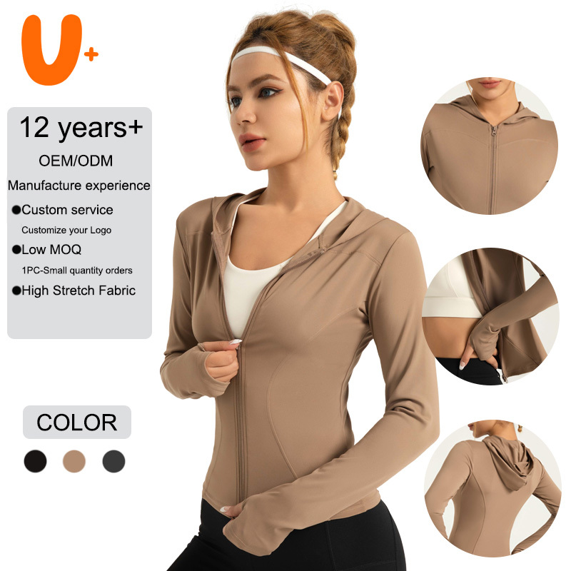 Women's Slim Fit Full Zipper Hoodie Yoga Wear Gym Fitness Long Sleeves Yoga Top for Woman Gym Wear Workout Sports Running Jacket