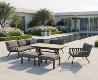 Ensemble de canapé d'angle en aluminium pour l'extérieur, plateau de table en aluminium, cadre antirouille, mobilier de patio moderne, jardin, bord de piscine, résistant aux UV