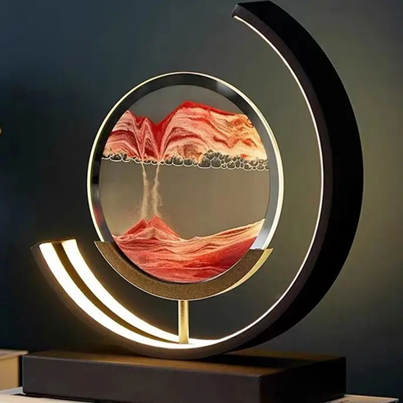 3d Zandloper Nachtkastje Lamp Zand Moving Vertragen Craft Led Nachtlampje Drijfzand Landschap Vloeiende Zand Foto Desk Lights