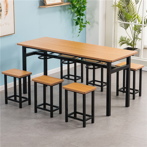 Table à manger modulaire en acier inoxydable avec tabourets suspendus, 4 ou 6 places, pour cantines, restaurants de nouilles, ensembles de restaurants - Product Image 2
