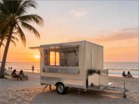 Remolque de Helados Multisabores con Congelador de Doble Zona y Gabinete de Servicio, Carro Móvil de Gelato para Resorts de Playa y Paseos Marítimos