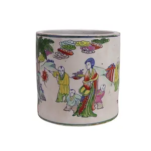 RZKT03-M hand painted famille rose figure pattern cylinder ceramic flower pot or brush pot