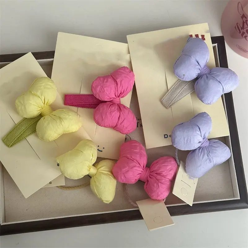 Eico Macaron colore forcina con fiocco paffuto dolce e carino BB clip per capelli tessuto Art accessori per capelli da donna