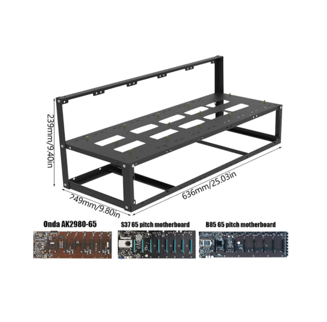 Customize Support B75/ B85 Motherboard 8GPU Frame 8GPU Case Rack Steel Support Dual ATX Power Supply PSU