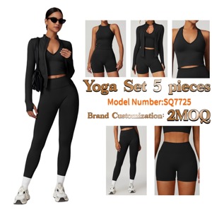 Set Yoga da Donna di Alta Qualità Personalizzato, 3 Pezzi, Abbigliamento Fitness, Completo Yoga con Pantaloni, Vestito, Abbigliamento, <span class=keywords><strong>Tuta</strong></span> SQ7725 - Product Image 2