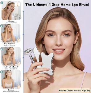 Set de Rodillo Facial y Gua Sha de Acero Inoxidable, Herramientas de Masaje Facial para Esculpir el Área de los Ojos, Reducir la Hinchazón de la Línea Mandibular, Antienvejecimiento, Logotipo Personalizado - Product Image 2