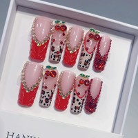 Tacana 10 faux ongles carrés à presser, dégradé cerise, style français séduisant, luxe, haute qualité, couverture complète