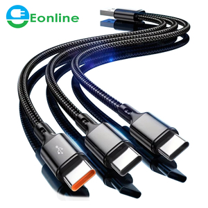 5A Loại C Splitter cáp 3 trong 1 đa sạc cáp nylon dây <span class=keywords><strong>USB</strong></span> A đến 3 <span class=keywords><strong>USB</strong></span> C cổng tương thích với <span class=keywords><strong>Apple</strong></span> i-Phone 16 - Product Image 1