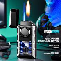 Briquet à arc personnalisé à commande sonore, allumeur à induction, coupe-vent, double flamme gonflable, briquet à gaz butane pour cigarettes, cadeau d'affaires