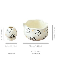 Bol à Matcha en Céramique 600ml de Qualité Alimentaire, Bord Ondulé Fait Main, avec Bec Verseur, Fouet et Support, Coffret Cadeau pour Cérémonie du Thé
