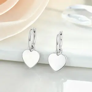 Valentines Day Gifts Fashion 925 Silver Small Stud Earrings Small Hoop Earring Dangling Heart Earrings