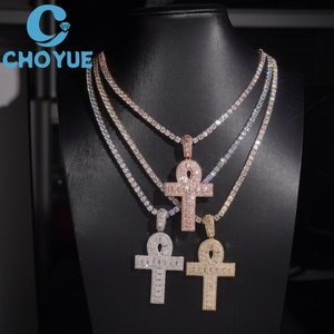 จี้รูปกางเขนอังค์ประดับเพชรโมอิสซาไนต์ CHOYUE ชุบทอง 18K เครื่องประดับฮิปฮอปสำหรับทุกเพศ ชุบทองคำสีกุหลาบ - Product Image 6