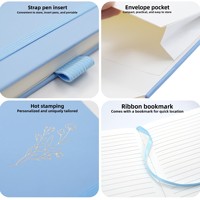 Cuaderno de Cuero con Forro de PU Suave con Diseño Floral, Diario, Agenda, Papelería de Oficina, Cuaderno Personalizado A5 con Banda Elástica