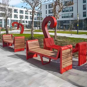 Mobilier de loisirs extérieur créatif en bois massif et fer forgé, idéal pour parcs, cours, centres commerciaux, quartiers résidentiels et places publiques - Product Image 1
