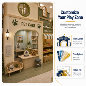 Équipement de terrain de jeux intérieur commercial en bois, village de jeu de rôle avec zone interactive magasin, clinique, café pour centre de jeux pour enfants FEC - Product Image 5