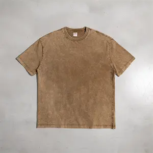 Custom Logo Summer 270G 100% Cotton Heavy Acid Wash T Shirt Wax Dyed Crew Neck Short Sleeve Vintage T-shirt For Men
