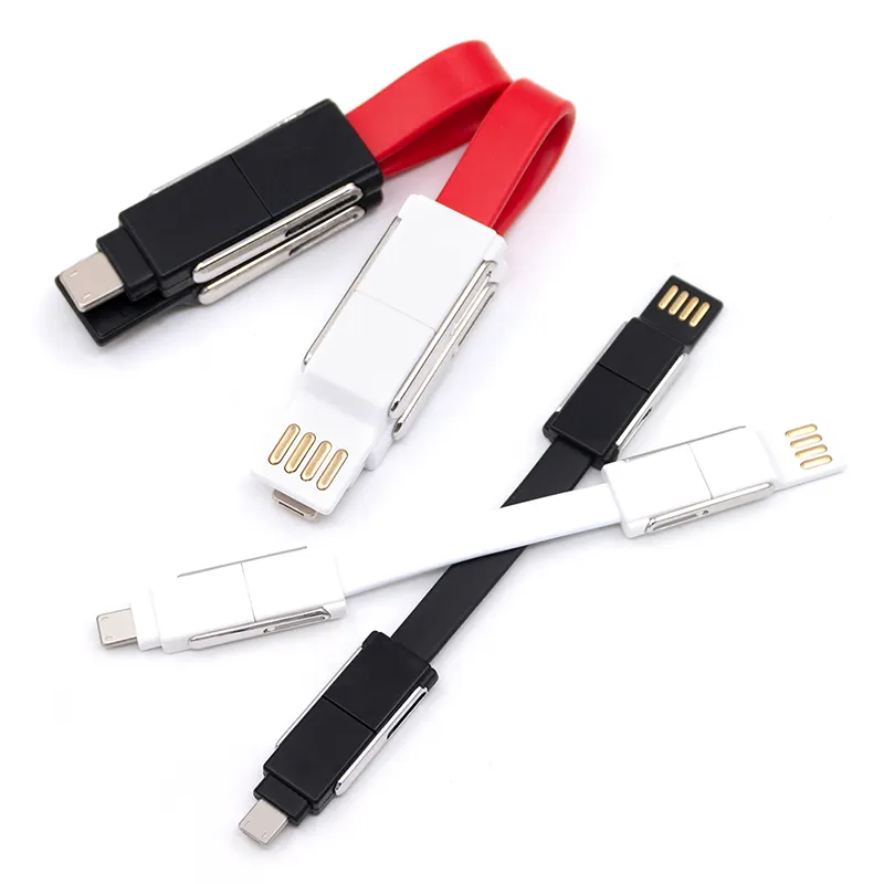 4 in 1 Swiss Army Knife of Cables Portable Keyring Compatible with USB/USB-C/Micro USB Cable