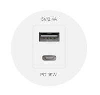 6 Stopkontak dan USB-C PD30W Horizontal Power Strip, Pelindung Lonjakan Arus 735J, Perlindungan Beban Berlebih, Indikator LED dan Sakelar Reset