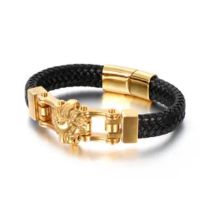 Pulsera de acero inoxidable con cabeza de león para hombre, joyería con forma de Animal, de titanio, nueva moda