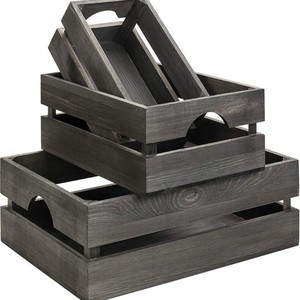 Vintage Carbonized Wood Storage <b>Boxes</b> Rectangle Charcoal Three Piece Set With Handles For Desktop Organizing - Product Image 1