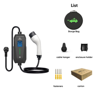 Chargeur EV portable ICCB 3,5 kW avec écran 2,4 pouces, AC 200-480V, bouton de réglage du courant/du minuterie, Type 2, TPU, IP65, CE/TUV