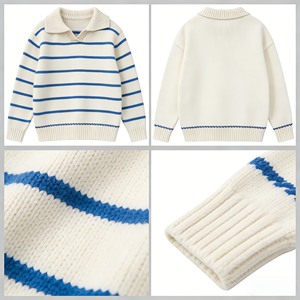 Maglione da Uomo 100% Cotone a Maglia Spessa con Collo a Polo a Righe, Pullover Casual a Maniche Lunghe, Caldo per l'Inverno, Personalizzabile con Logo OEM - Product Image 3