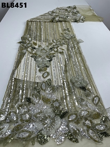 Luxury American French Bridal Lace Fabric - Handcrafted Heavy Beaded <strong>Embroidery</strong> Sequined <strong>Material</strong> for Custom Wedding Dresses - Product Image 6