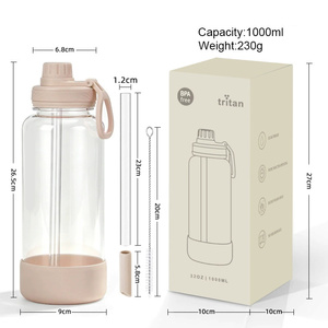 Botella Deportiva de Gran Capacidad de 1000 ml, Tritan, Directo de Fábrica, Portátil, a Prueba de Fugas, con Pajita, para Viajes al Aire Libre y Gimnasio - Product Image 4