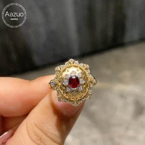 อาซูโอแหวนค็อกเทลทองคำแท้ 18K ประดับทับทิม ฝังเพชรแบบ Pave ดีไซน์ดอกไม้สไตล์วินเทจ เครื่องประดับหมั้นสำหรับผู้หญิง - Product Image 1