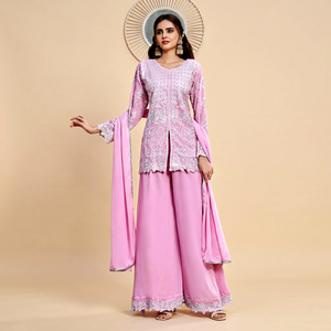 Women <b>Black</b> Embroidered <b>Sequin</b> and Cutwork <b>Top</b> Sharara Set With Dupatta Traditional Party Wear party wear sharara suit - Product Image 1