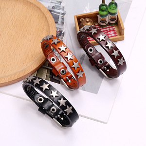 Pulsera Unisex de Cuero Genuino con Pentagrama 2026, Accesorio de Moda Hip-Hop para Club y <span class=keywords><strong>Baile</strong></span> Callejero - Product Image 4