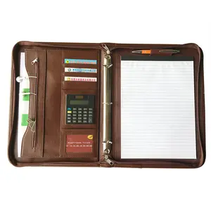 Executive PU Leather A5 Padfolio Custom Logo Leather Folder Zipper Leather Padfolio