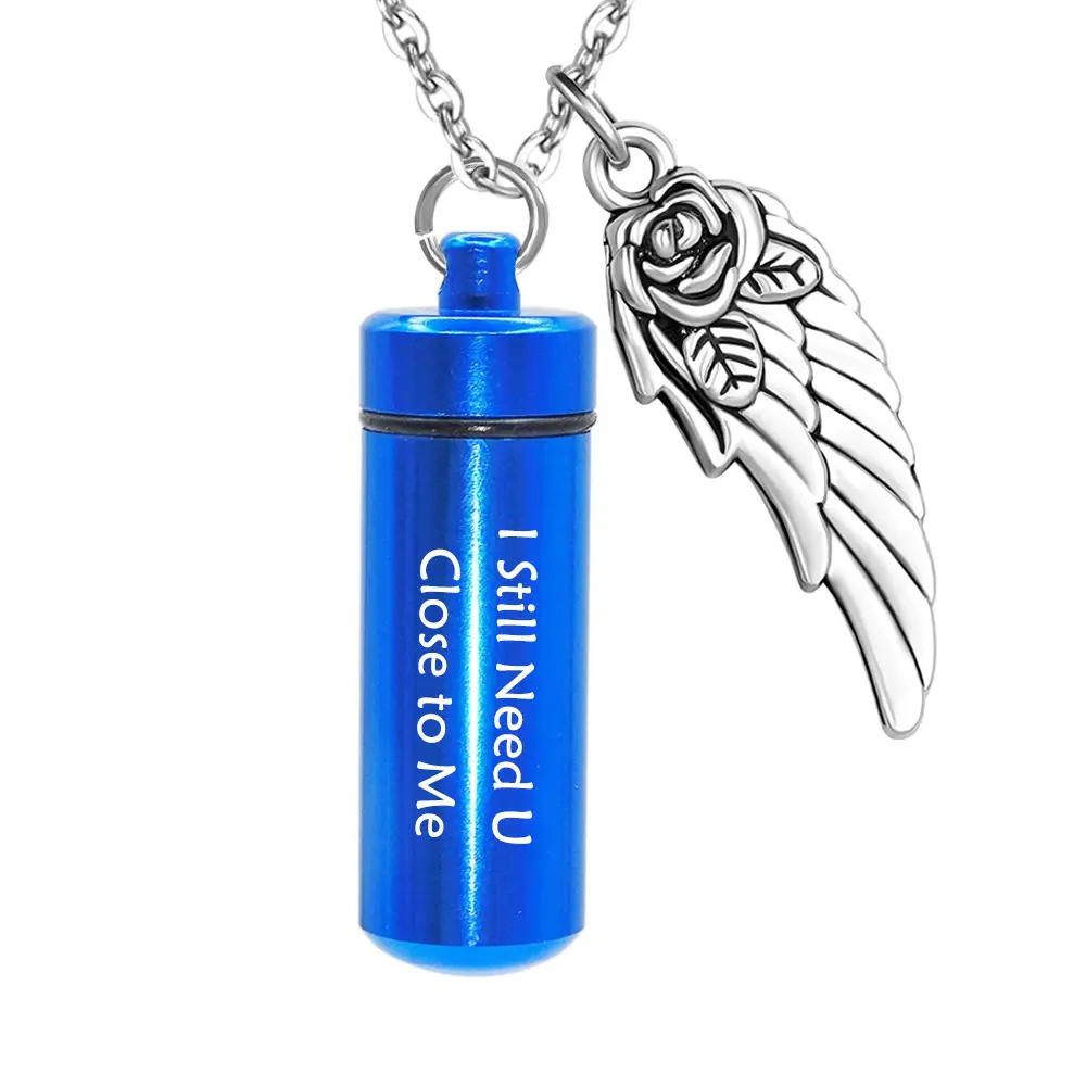 Cylinder Pendant Ashes For Pet/Human Cremation Urn Jewelry Aluminum Alloy Memorial Necklace-I still need U close to me