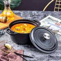 Casserole en fonte émaillée noire antiadhésive, pot à soupe et à ragoût, faitout avec couvercle à double anse, 10-28 cm