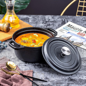 Casserole en <span class=keywords><strong>fonte</strong></span> émaillée moderne, antiadhésive, noire, pour soupe, ragoût, four hollandais, double anse, <span class=keywords><strong>couvercle</strong></span>, 10-28 cm, lavage à la main uniquement, tous les types de cuisinières - Product Image 5