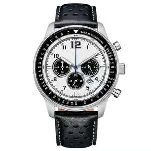 Reloj de lujo de negocios de acero inoxidable con esfera de cuero, fecha, cronógrafo, movimiento de cuarzo, reloj para hombre, reloj para hombre